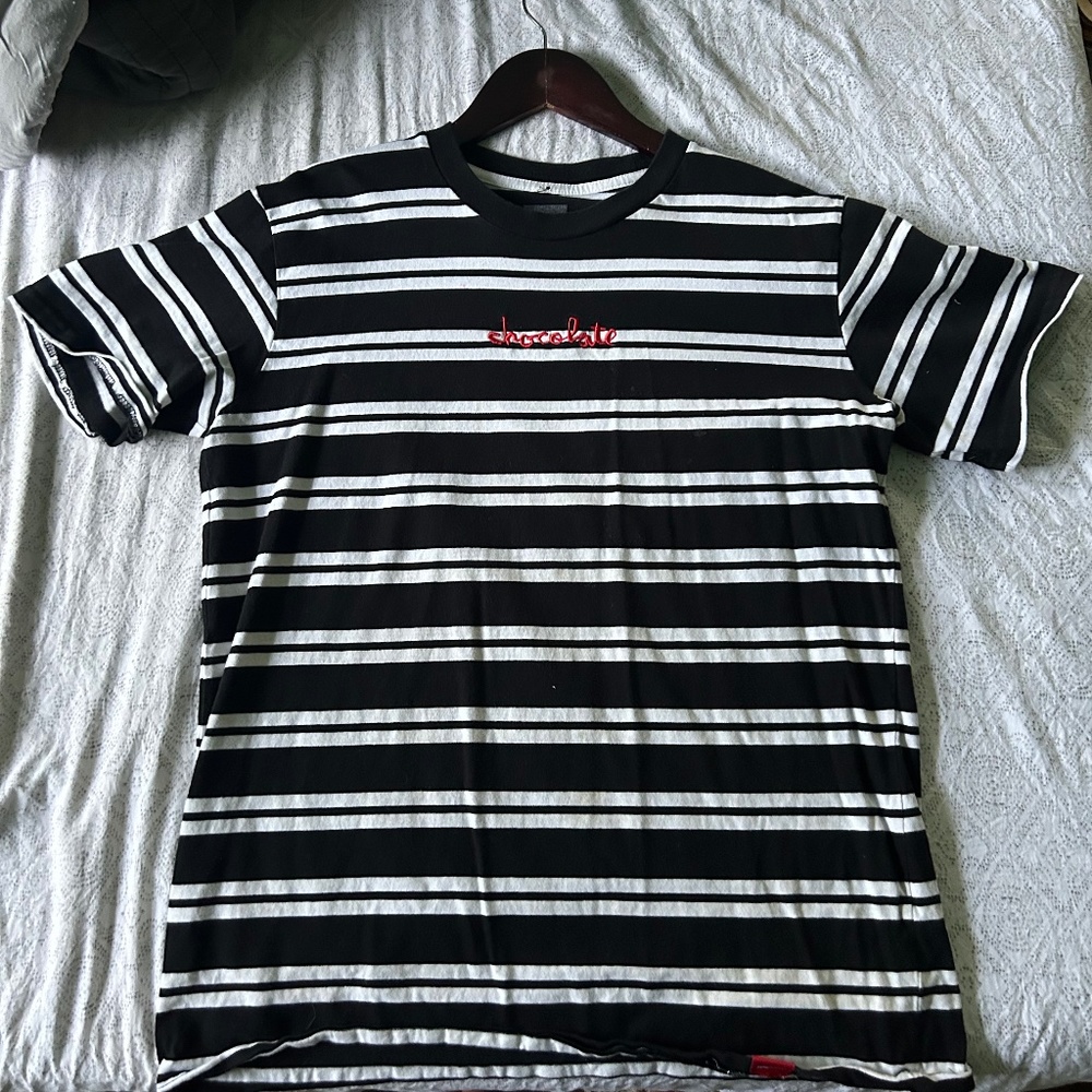 Chocolate Skateboards Striped Chunk Embroidered T-Shirt - Black / White